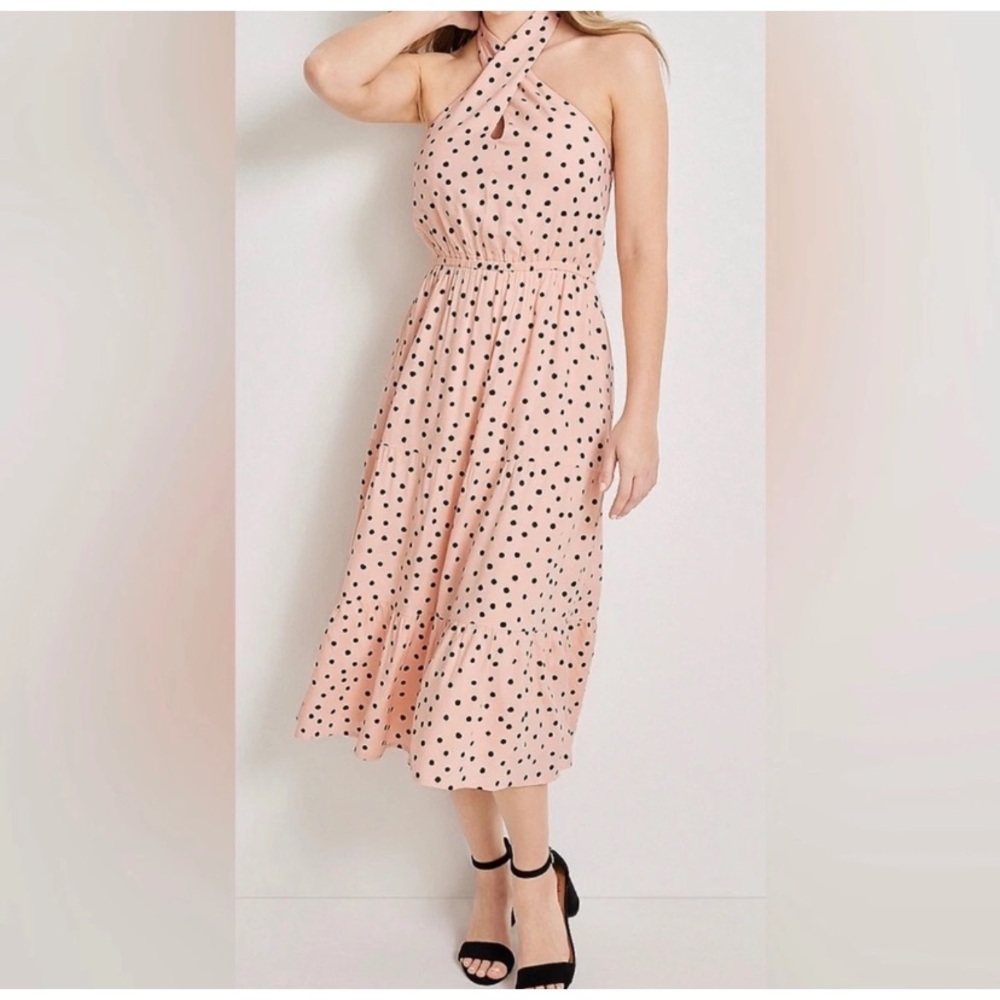 Maurice’s Pink Dress with Black Polka Dots. Halter. NWT. Large.